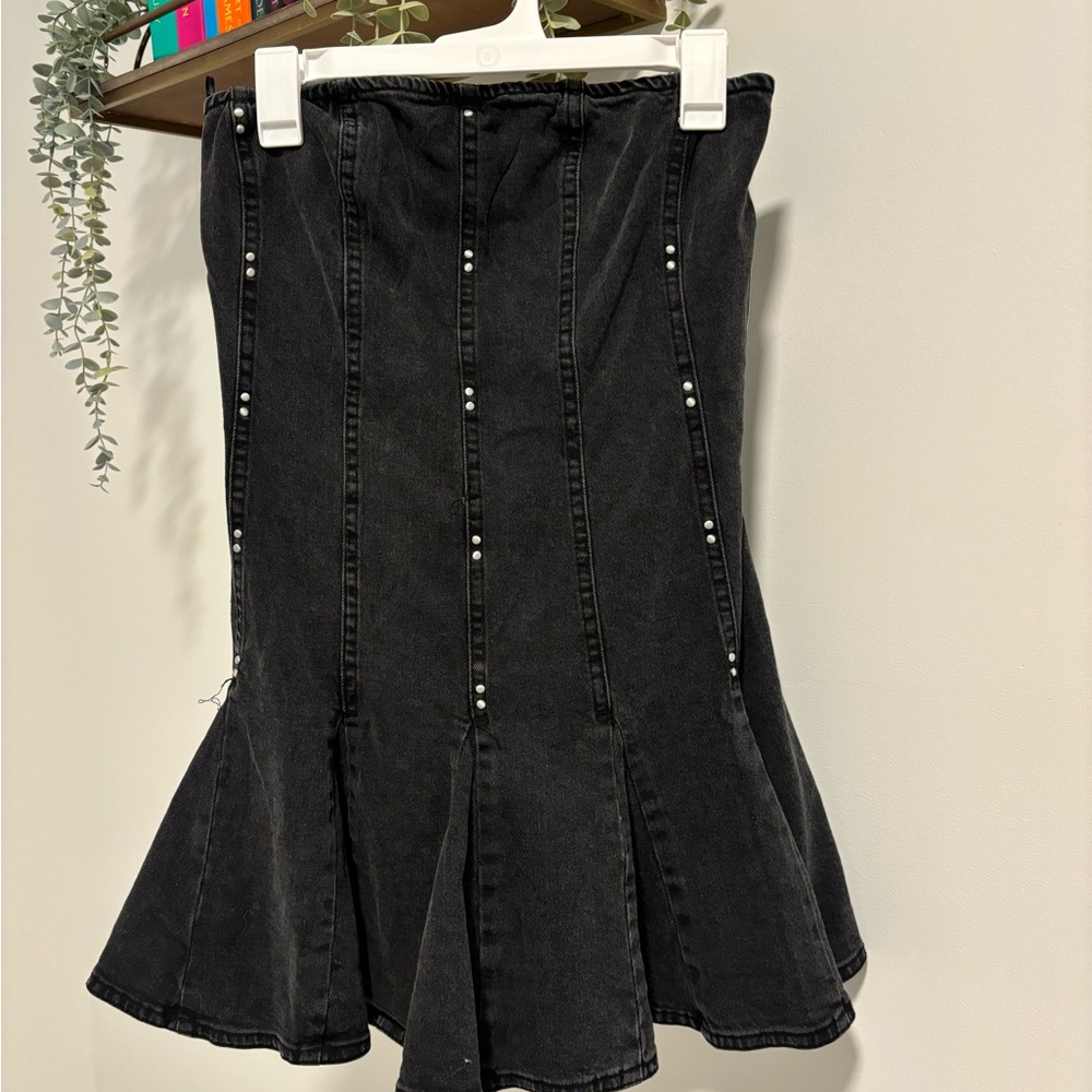 Elegant Black Denim strapless dress